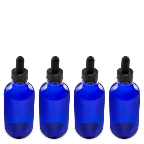 The Bottle Depot - 4 Pack - 4 oz Glass Bottle with Dropper - Blue - 22-400 Neck Finish - Boston Round Bottles - Leakproof Essential Oils Bottles