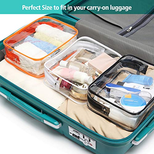 PACKISM TSA Approved Toiletry Bag - 180° Large Opening Clear Makeup Bags with Handle, Easily Access, Floral Texture Lace Clear Toiletry Bags for Traveling, Thick 0.5 mm No Smell, Black
