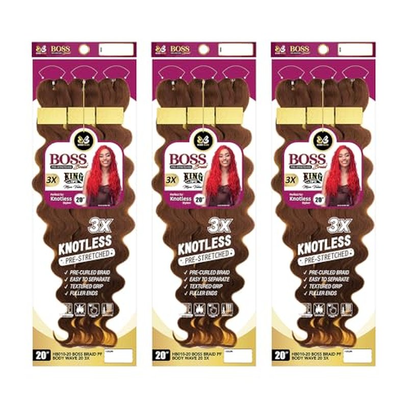 BOBBI BOSS Pre-Feathered Braid 3X BODY WAVE 20" (3-Pack, Red)