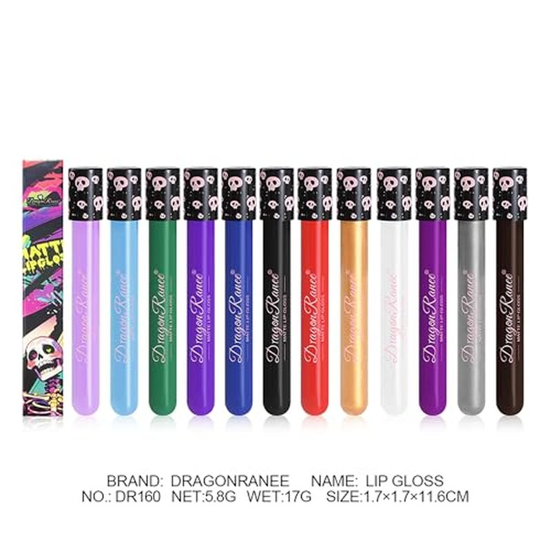 Easilydays Purple Matte Liquid Lipstick, Skull Face Diamond Shiny Gothic Lip Gloss, Sparkling High Pigment Waterproof Longlasting Lip Shimmer Lip Glaze for Halloween Parties Cosplay Makeup, #01