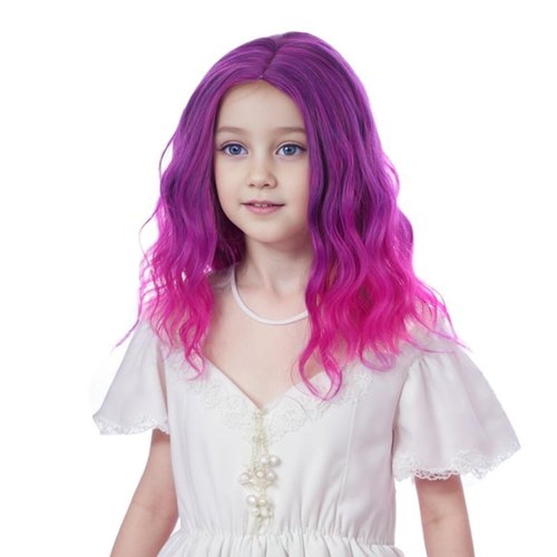 Ufindcos Ombre Purple Wig for Kids Child Short Curly Wavy Wig for Girls Side Part Purple to Copper Red Bob Wig Purple to Pink Synthetic Hair Wig with Wig Cap