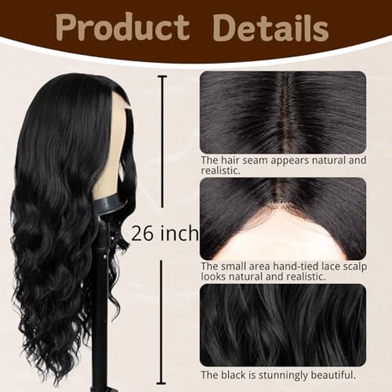 Long Auburn Wig for Women 26 Inch Middle Part Wavy Women Charming Wigs Realistic Natural Looking Synthetic Heat Resistant Fiber Wig for Daily Party Use