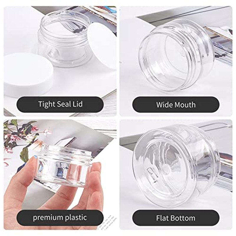 TUZAZO 1 OZ Plastic Jars Round Clear Cosmetic Container Jars with Lids and Labels, 24 Pack Small Plastic Jars for Lotion, Cream, Ointments, Makeup, Glitters, Samples, Travel Storage