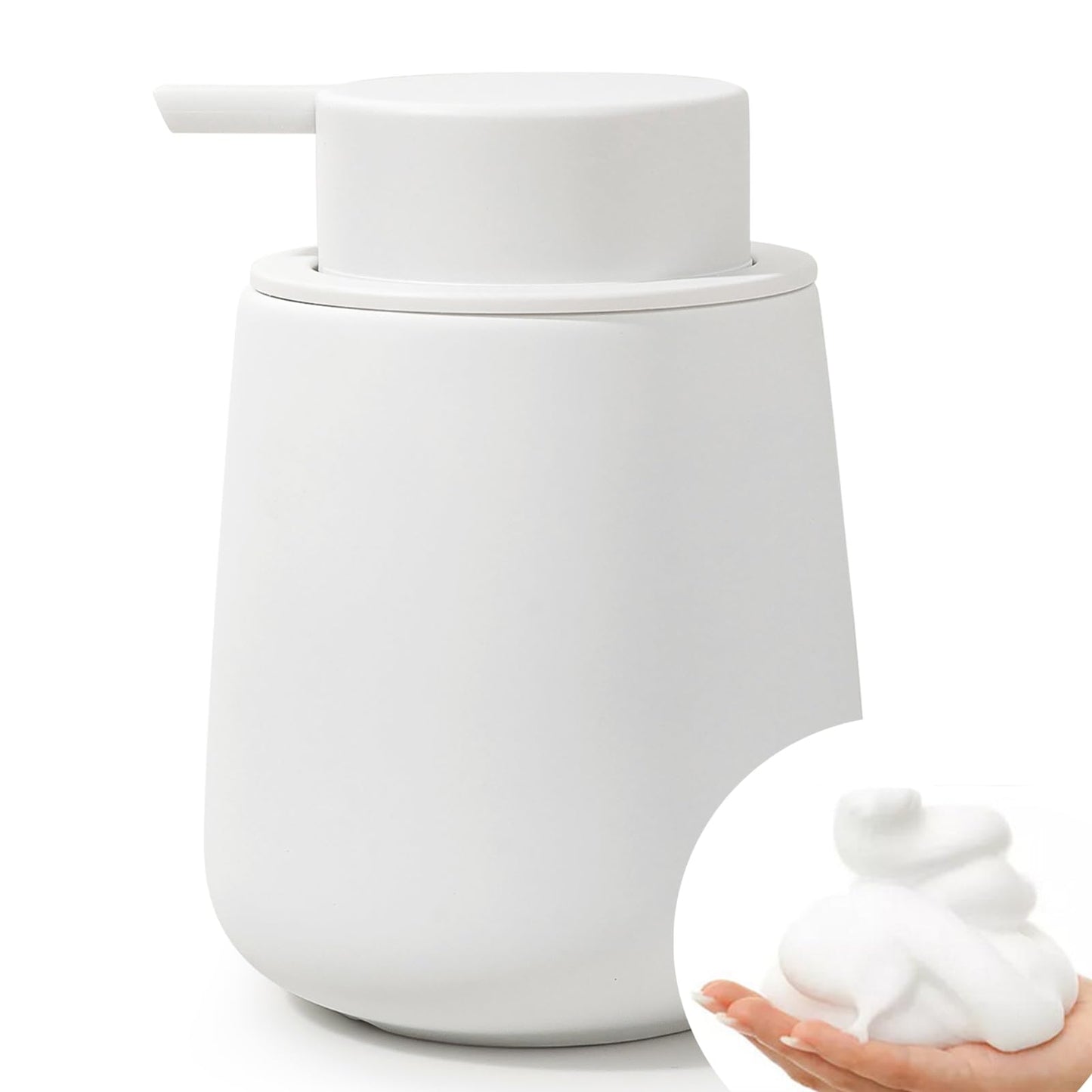 Bosilunlife Ceramic Foaming Soap Dispenser - 12Oz Bathroom Countertop Kitchen Dish Soap Pump Dispenser Foam Soap Dispenser - Rubber Paint White