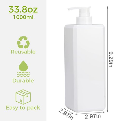 Suream 33.8 oz Refillable Pump Dispenser Bottle, 3Packs Large Shower Bottle Organizer with 4PCS Lables for Shampoo, Body Soap, Hand Soap, Conditioner, for Bathroom, Kitchen, Hotel, Salon, SPA