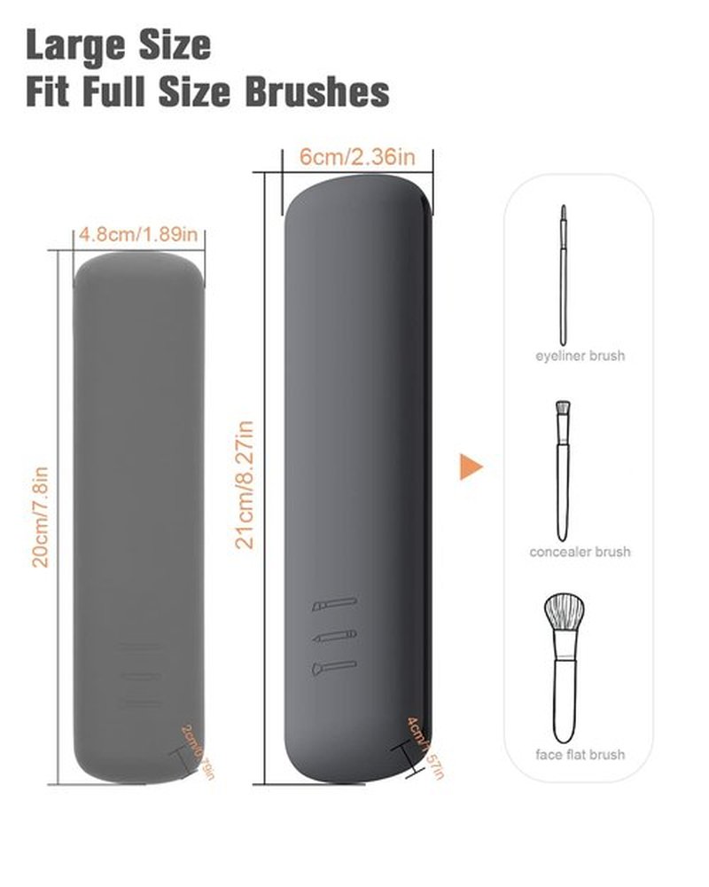 FERYES Large Travel Makeup Brush Holder, Magnetic Anti-fall Out Silicon Portable Cosmetic Face Brushes Holder, Soft and Sleek Makeup Tools Organizer for Travel- (8.27 * 2.36 * 1.57)