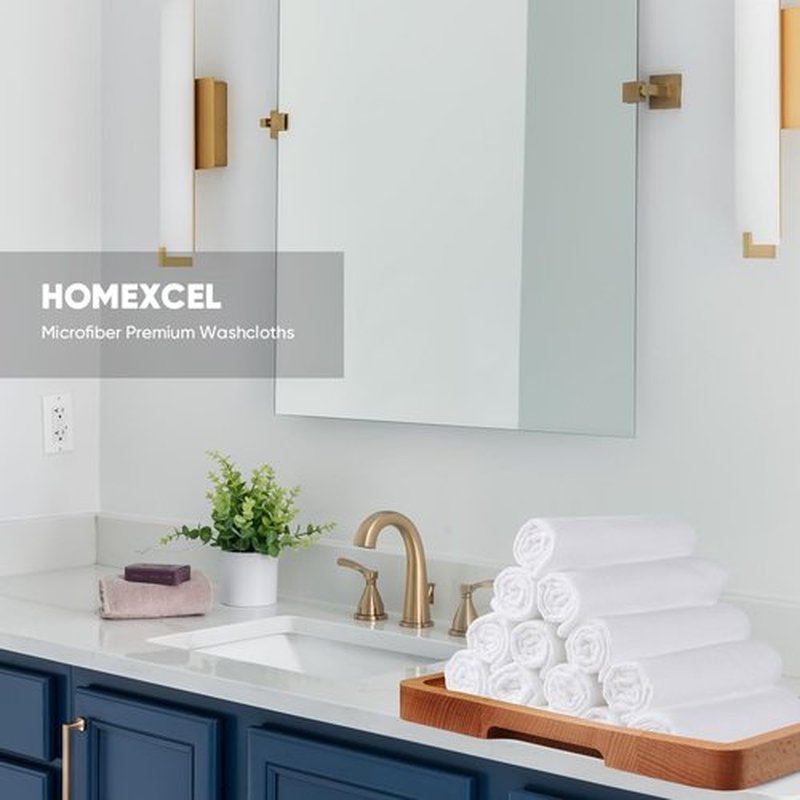 HOMEXCEL Microfiber Washcloths 24 Pack, Highly Absorbent and Soft Face Towel, Multi-Purpose White Wash Cloths for Bathroom, Hotel, Spa, Gym, and Kitchen, 12x12 Inch