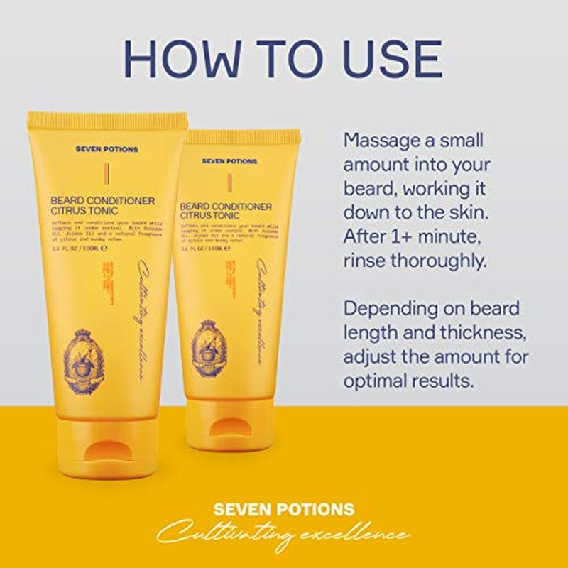 SEVEN POTIONS Beard Conditioner for Men – Prevents Beard Itch and Dandruff – Natural, Vegan, Cruelty Free (Citrus Tonic, 3.4 FL OZ)