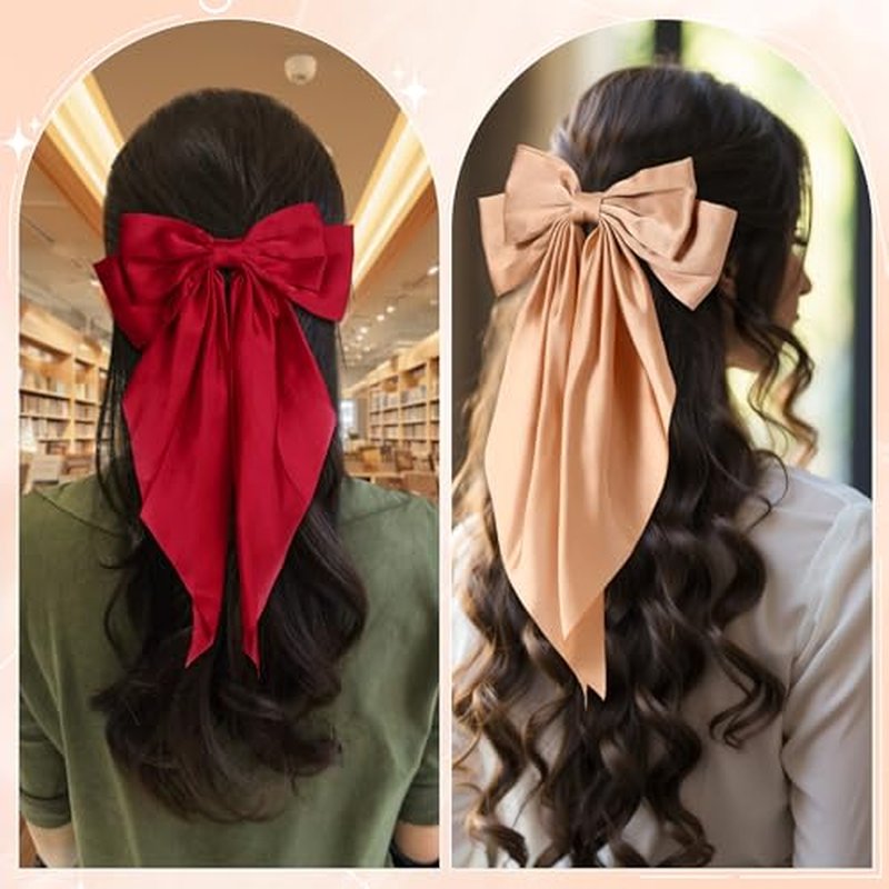 Hoteam 16 Pcs Silky Satin Hair Bows Bulk for Women Large Hair Ribbons Oversized Bows Big Hair Bows Big Bow Hair Clips Oversized Long Tail Large Bow-knot Hair Clips Hair Accessories Gifts(Classic)