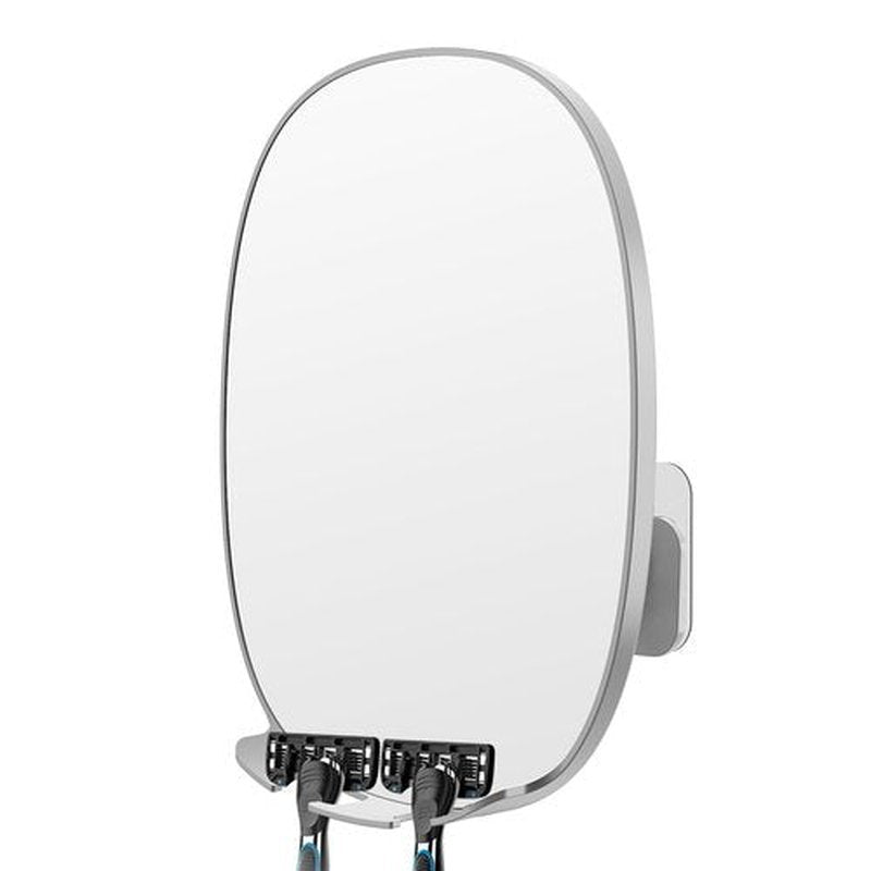 COSMIRROR Shower Mirror Fogless for Shaving with Updated Adhesive,360° Rotation,Two Razor Holders No-Drilling Fogless Mirror for Shower, Shatterproof & Waterproof Bathroom Shaving Mirror Grey