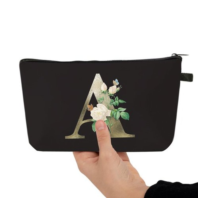 Deanfun Makeup Bag, Bride Bridesmaid A-Z Make Up Bag, Small Personalized Initial Letter 3D Printings Waterproof Cosmetic Bags for Women (A)