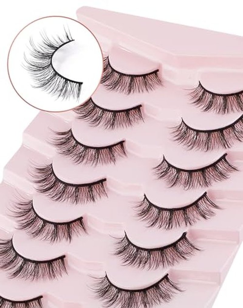 Onlyall Natural Lashes Wispy Lashes Natural Look False Eyelashes Natural Flared Eyelashes False Eye Lashes Soft Fluffy Lashes 7 Pairs DK56