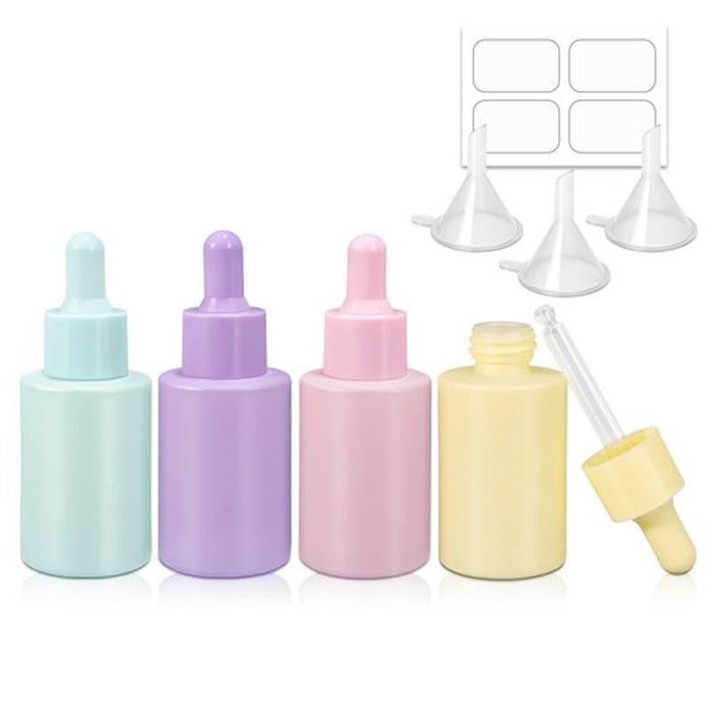 UMETASS 1 oz Small Glass Thick Dropper Droppers Pipette Bottles Glassware Droplet with 3 Funnels, 30ml Leakproof Essential Oils Tincture Bottle Mini Travel Essentials Bottles (4 Pack) (Multicolor)