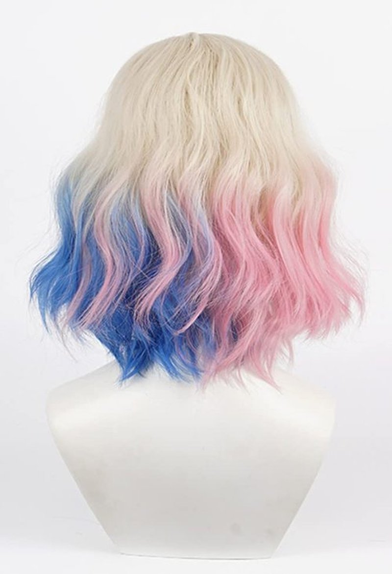 NiceLisa Blonde Short Wave Curly Enid Sinclair Wigs with Pink Blue Hair Women Girls Modern Anime Cosplay Wig Daily Wear Wigs