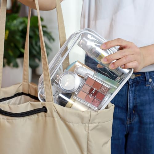 PACKISM TSA Approved Toiletry Bag - 180° Large Opening Clear Makeup Bags with Handle, Easily Access, Floral Texture Lace Clear Toiletry Bags for Traveling, Thick 0.5 mm No Smell, Black
