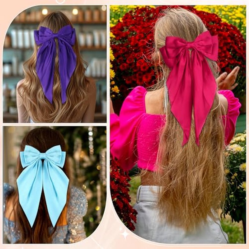 Hoteam 16 Pcs Silky Satin Hair Bows Bulk for Women Large Hair Ribbons Oversized Bows Big Hair Bows Big Bow Hair Clips Oversized Long Tail Large Bow-knot Hair Clips Hair Accessories Gifts(Classic)