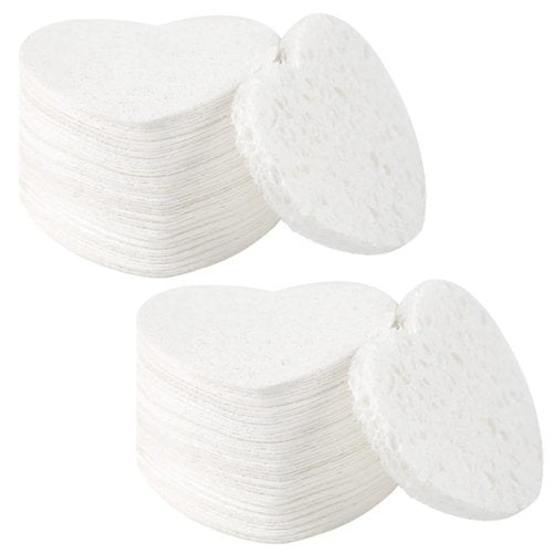 100-Count Compressed Facial Sponges for Estheticians Heart Shape Natural Cellulose Sponge Professional Cosmetic Spa Sponges for Face Cleansing, Massage, Pore Exfoliating, Mask, Makeup Removal, White