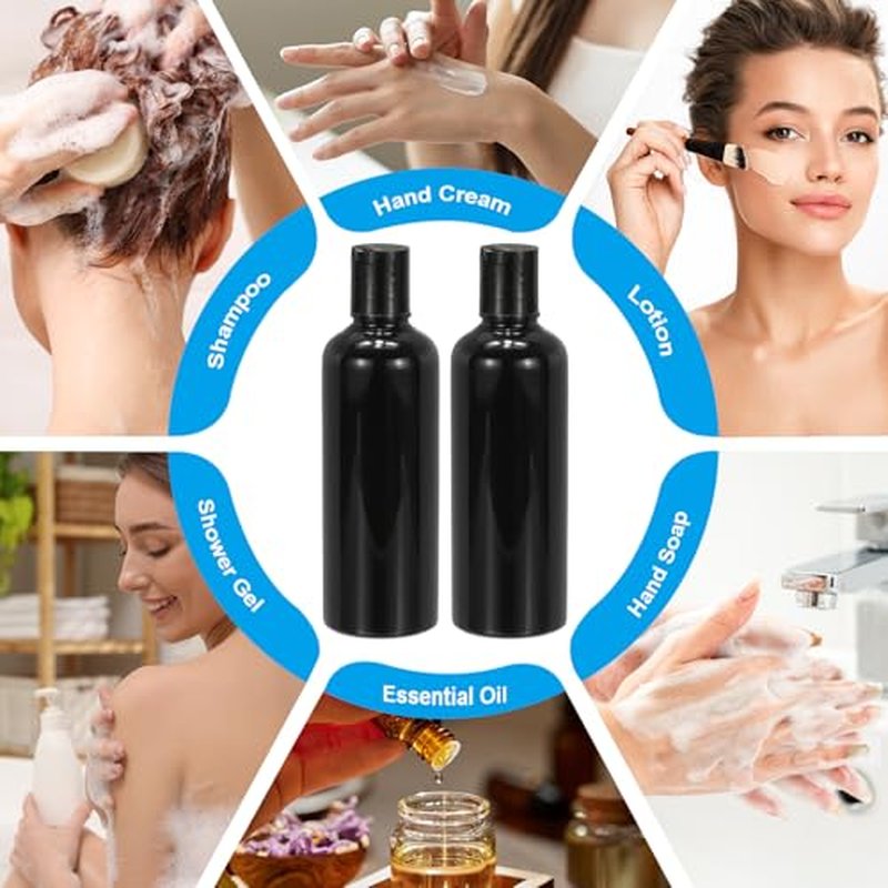 PATIKIL Travel Bottles with Disc Cap, 6 Pcs 3.4 Oz(100ml) Leak Proof Refillable Empty Dispenser Container Squeeze Bottle for Shampoo Toiletries Lotion Cream, Black
