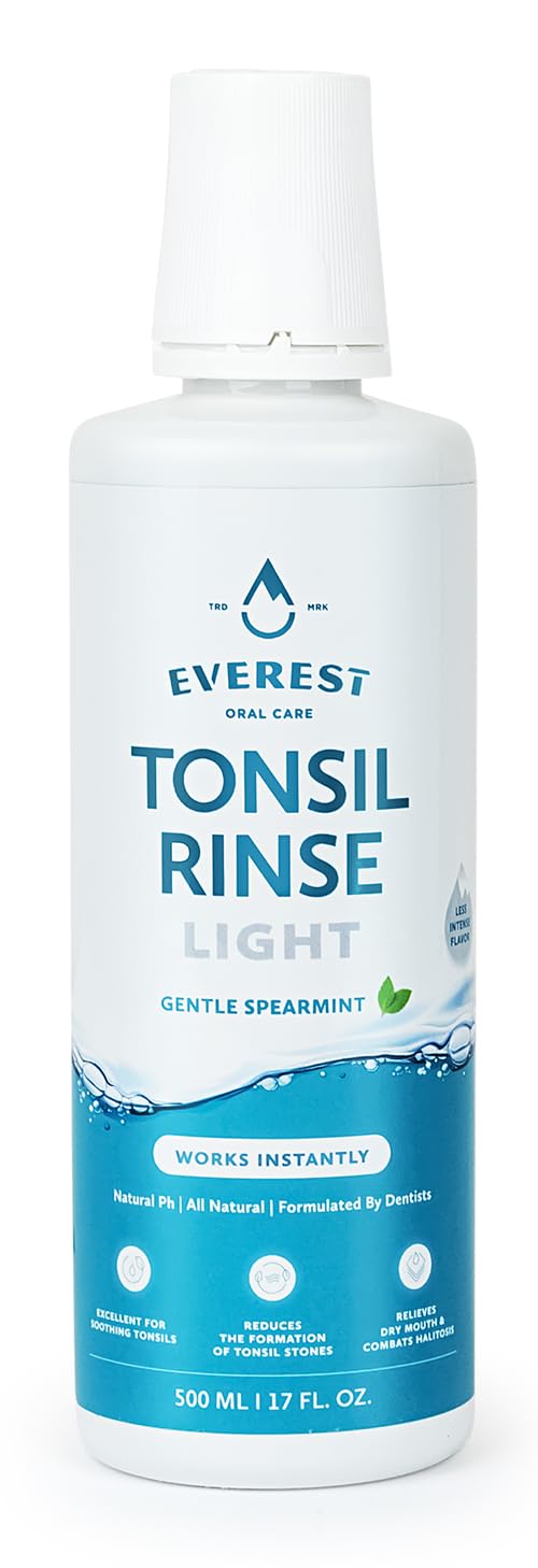 Everest Mouth Wash & Tonsil Stone Remover – Natural Mouthwash or Oral Rinse Liquid to Help Soothe Tonsils, Fight Bad Breath, & Relieve Dry Mouth – Paraben & Alcohol Free Mouthwash, Spearmint