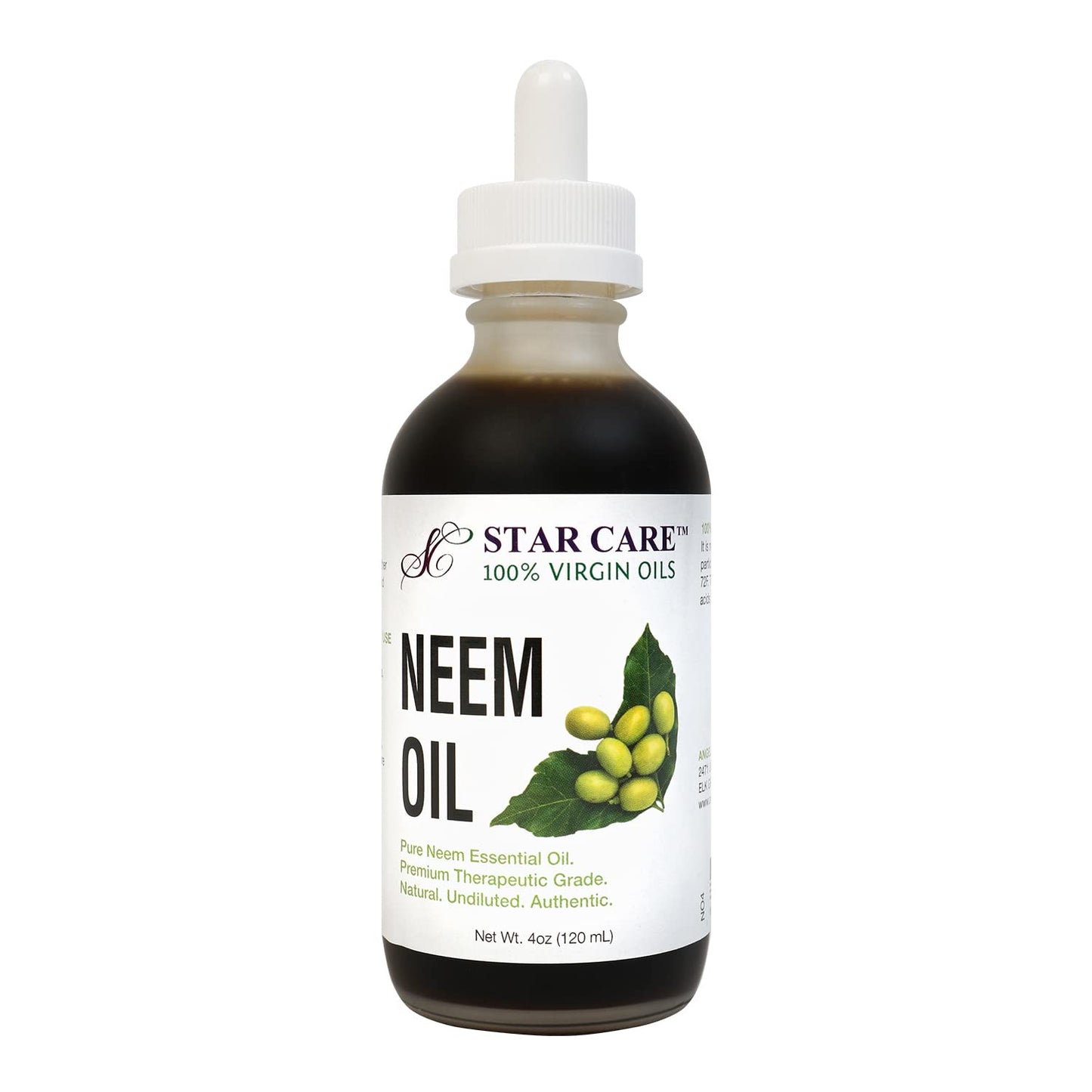 STAR CARE 100% Virgin Neem Oil Pure Cold Pressed Neem Oil for Skin, Hair, and Scalp, Natural Moisturizer for Face, Nails, and Body Care - 4oz (120ml)