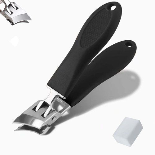 Wide Jaw Opening Anti-Splash Slanted Nail Clipper, Slanted Toenail Clippers for Thick Nails, Big Toe Ingrown Nail Treatment, Angled Nail Clippers for Seniors, Men, Women (Black)