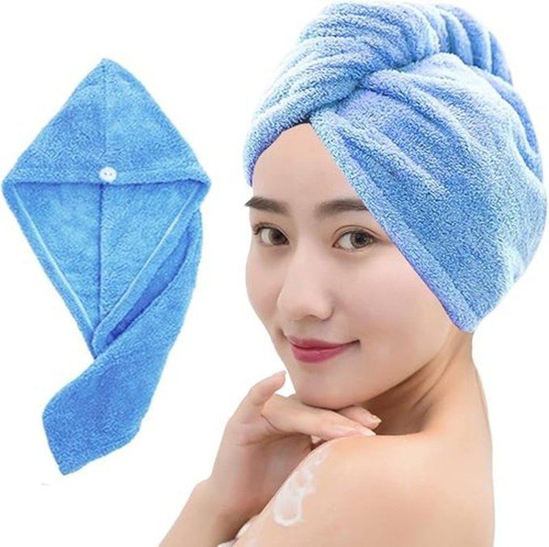 NOKOKO Ultra-Soft Microfiber Hair Towel Wrap – Super Absorbent Quick Drying Hair Turban with Button, Perfect for Long, Wet Hair – Stylish & Gentle Hair Drying Cap for Women! (Blue)