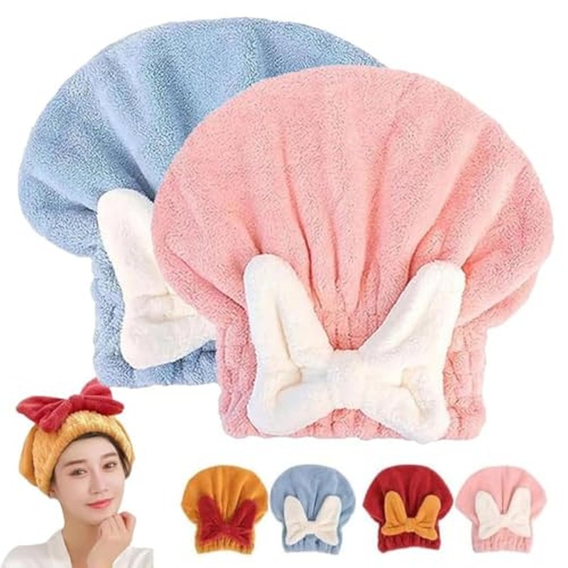 2Pcs Efficient Hair Towel Wrap for Women, New Super Absorbent Hair Towel Wrap for Wet Hair, Microfiber Hair Towel Wrap, Quick-Drying Thickened Hair Turbans for Women Wet Hair (Blue+Pink)