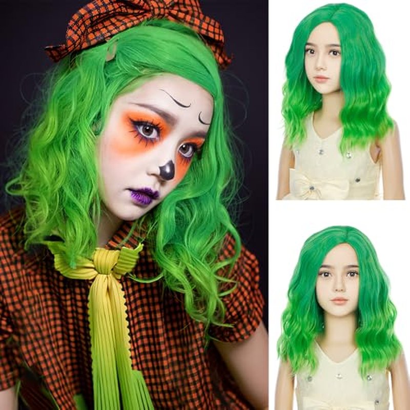 DUDUWIG Kids Green Ombre Wig Children Short Light Green Wavy Curly Bob Wigs Synthetic Hai for Halloween Costume Cosplay