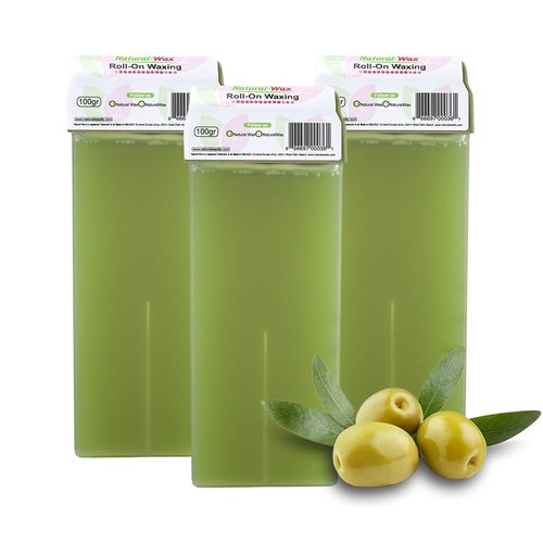 NATURAL-WAX NATURAL DEPILATORY WAX Hair Removal Wax, Waxing Cartridge 100% Organic Olive Wax Roller - Does Not Leave Residues - Pack of 3