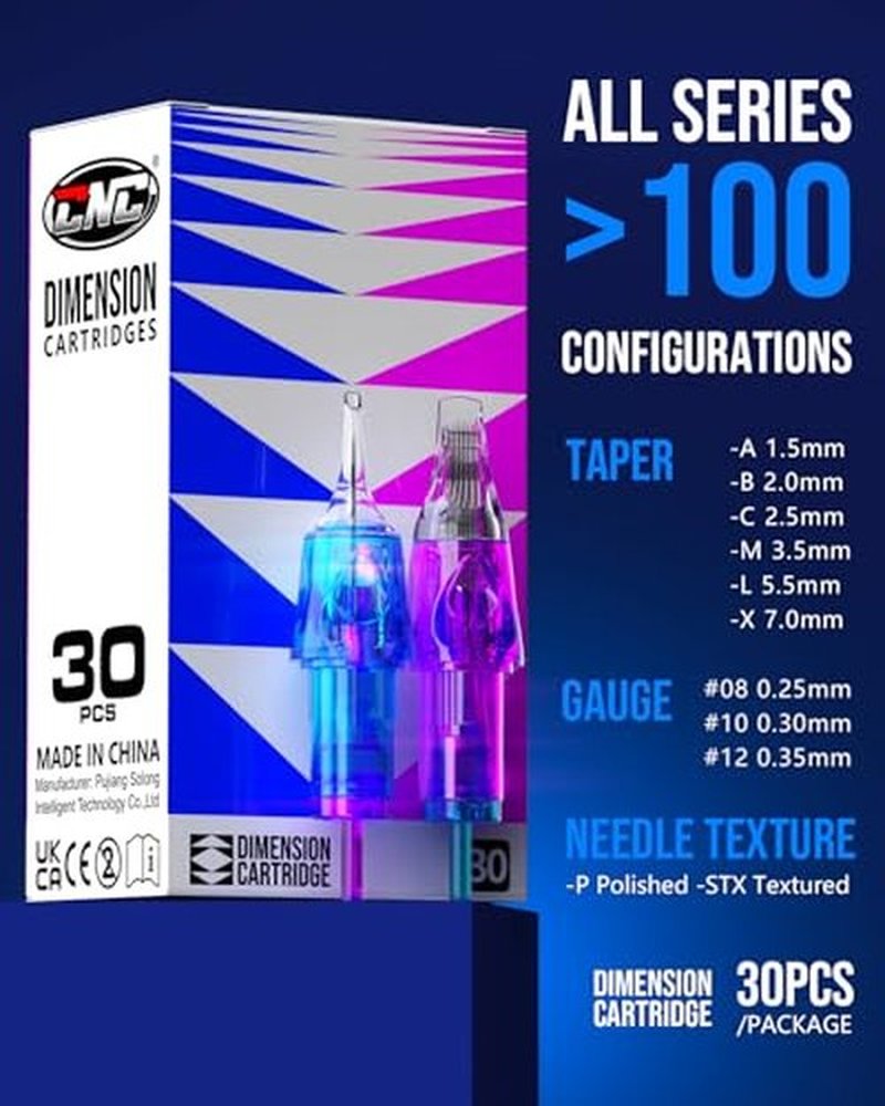CNC Tattoo Cartridge Needles 30pcs Assorted Needle Cartridges Round Liner #10 Bugpin #12 Standard 3RL 5RL 7RL Mixed for Tattooing Supplies EN04B-30KIT-A