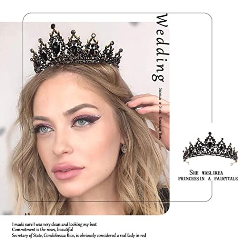 Yovic Baroque Black Wedding Crowns Crystal Bridal Crowns and Tiaras Queen Bride Crown Prom Party Princess Hair Accessories for Women and Girls (Black)