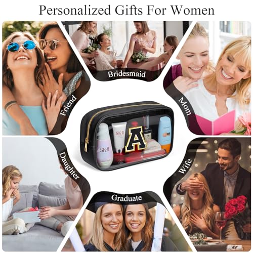 YOOLIFE Initial Make Up Bag Travel Toiletry Bag, Clear Makeup Bag Preppy Cosmetic Bags Organizer Travel Essentials Gifts for Women Teen Girlfriend Teacher Mom Brithday Mothers Day Gifts