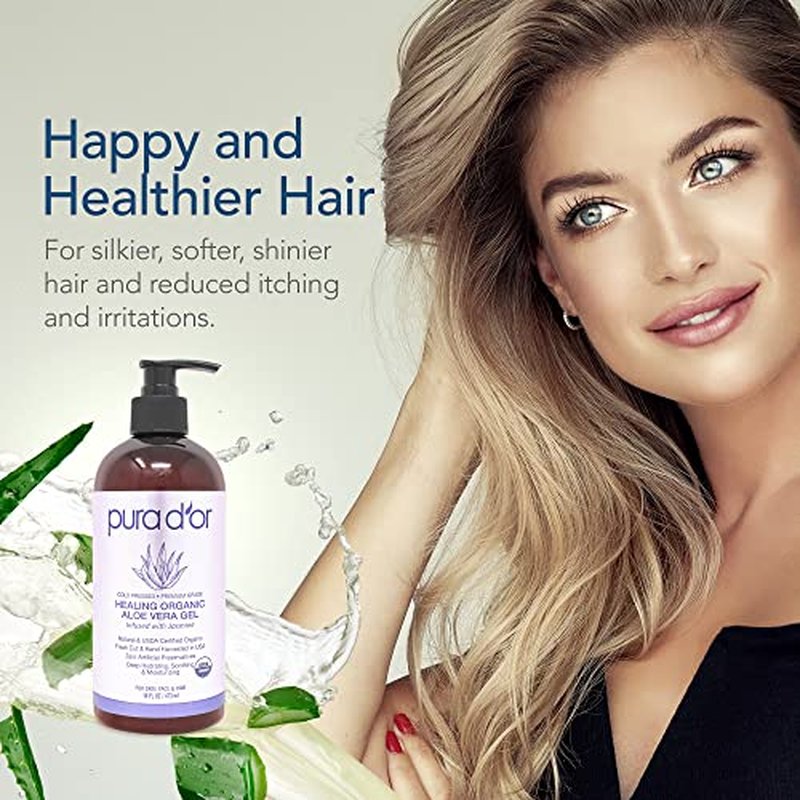 PURA D'OR 16 Oz ORGANIC Aloe Vera Gel - Lavender - All Natural - ZERO Artificial Preservatives - Deeply Hydrating & Moisturizing - Sunburn, Bug Bites, Rashes, Small Cuts, Eczema Relief - Skin & Hair
