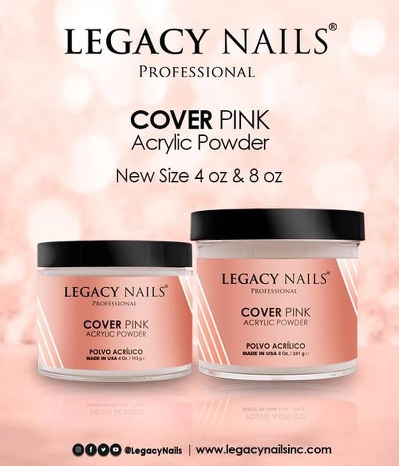 Legacy Nails Professional Cover Acrylic Powder, 4 ounces - Ideal For French Nail Art, Create Nail Art, Nail Extension That Provide a Healthy, Natural Look To Nails (COVER PINK)