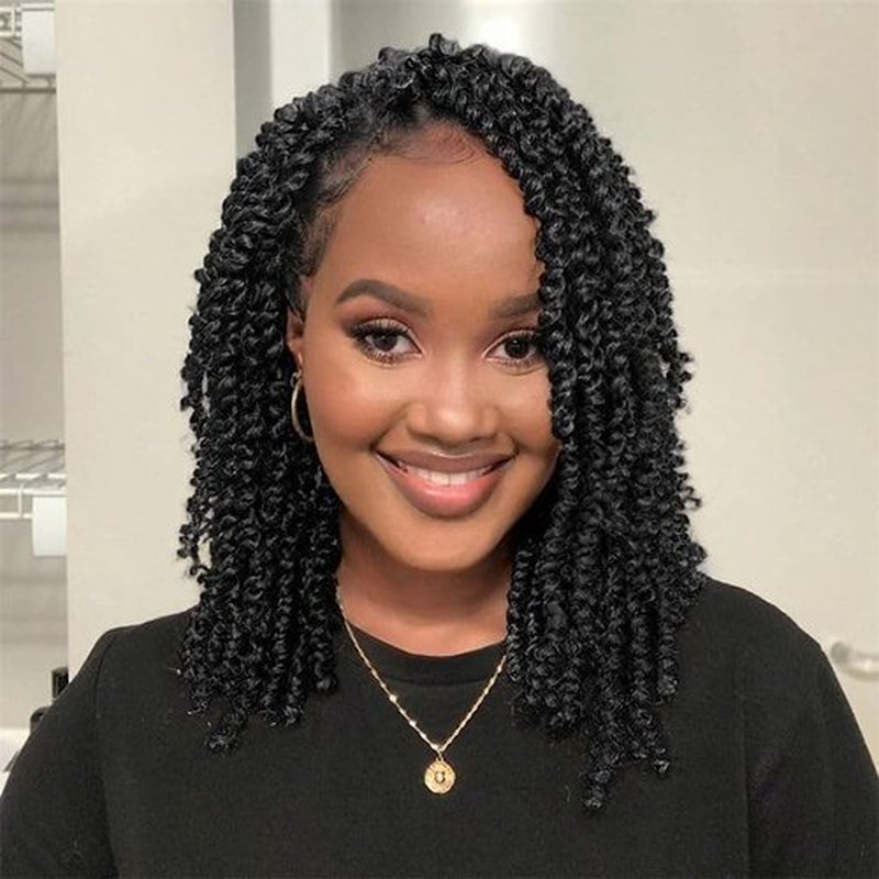 ZRQ Short 8 Packs Pre-twisted Bob Passion Twist Crochet Hair with Curly Ends 10 Inch Pre looped Black Passion Twists Hair 12 Roots/Pack Synthetic Bohemian Crochet Braids Hair for Black Women 1B#