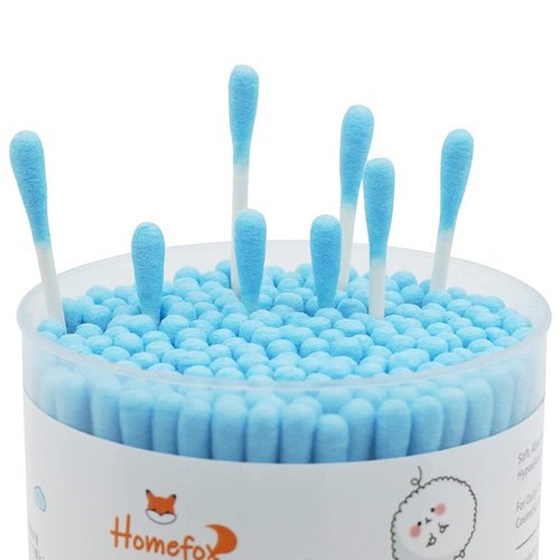 HOMEFOX Blue Cotton Swabs Precision Pointed - 400 Count Pointy Organic Cotton Buds Double Side Tightly Wrapped Cotton Tips Paper Stick Soft Gentle Lint-Free Cruelty-Free, Pointy & Round (Blue)