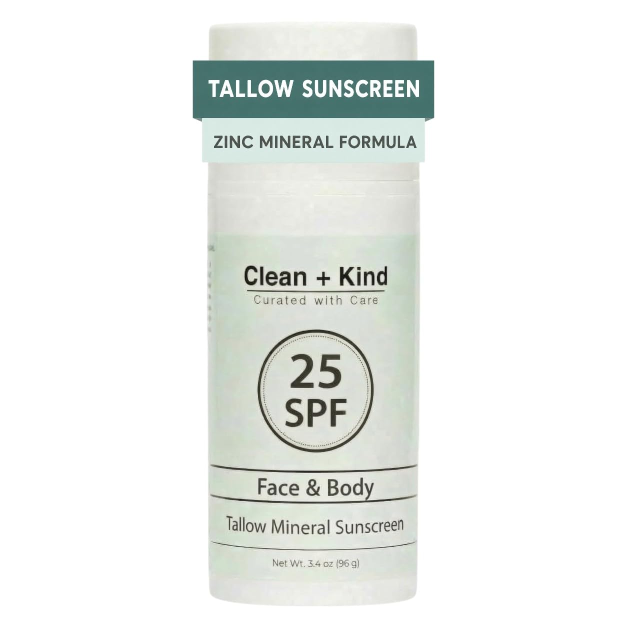 Clean + Kind Organic Beef Tallow Sunscreen SPF 25 Zinc Oxide Vanilla Travel