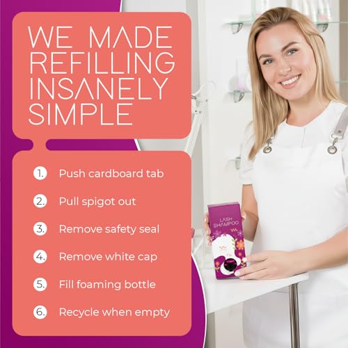 Professional Lash Shampoo for Extensions - 1.05 Gallon Bulk (3.98L) + 50 Aftercare Cards & Pump - Salon-Grade Eyelash Cleanser, Oil-Free, Fragrance-Free, Made in North-America ? Lash Wash Concentrate
