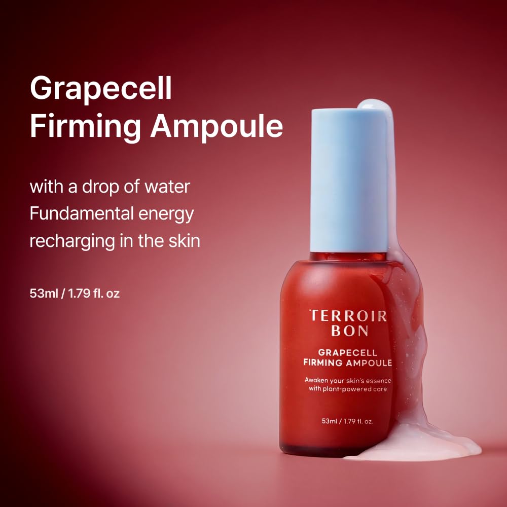 TerroirBon, GrapeCell Firming Ampoule Serum for Sensitive Skin– Collagen Firming Boosting, Elasticity &Deep Hydration with Grape Stem Cell Extract | Korean Skincare | 1.79 fl oz (53ml)