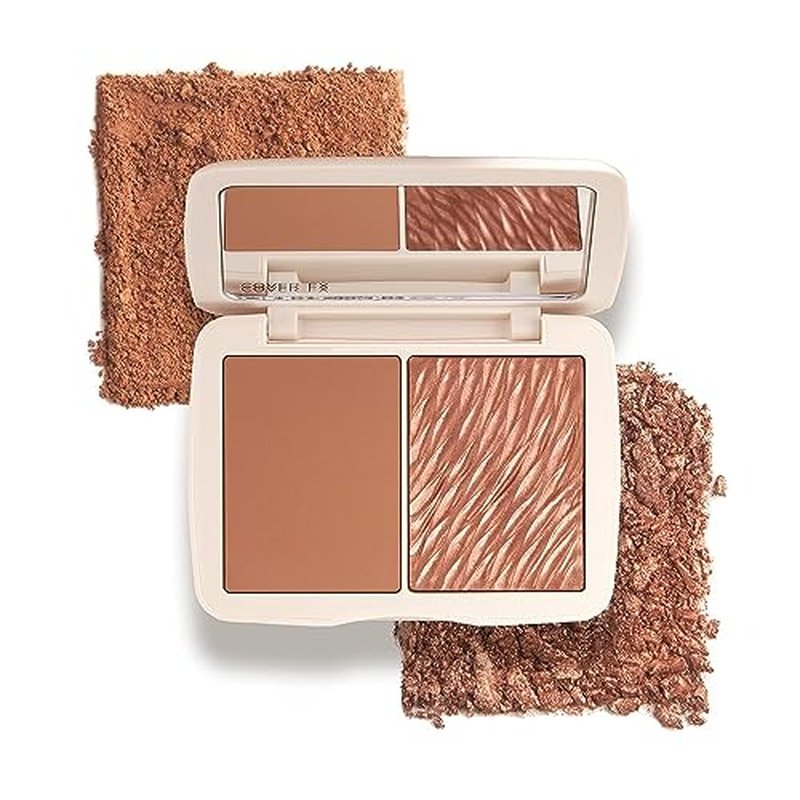 COVER FX Monochromatic Powder Bronzer Duo - Sunkissed Bronze - Soft Matte + Luminous Shimmer Finish - Create Custom, High Impact Bronze Glow