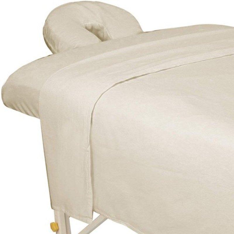 ForPro Premium Flannel 3-Piece Massage Sheet Set for Massage Tables, Includes Flat Sheet, Fitted Sheet and Fitted Face Rest Cover, Natural