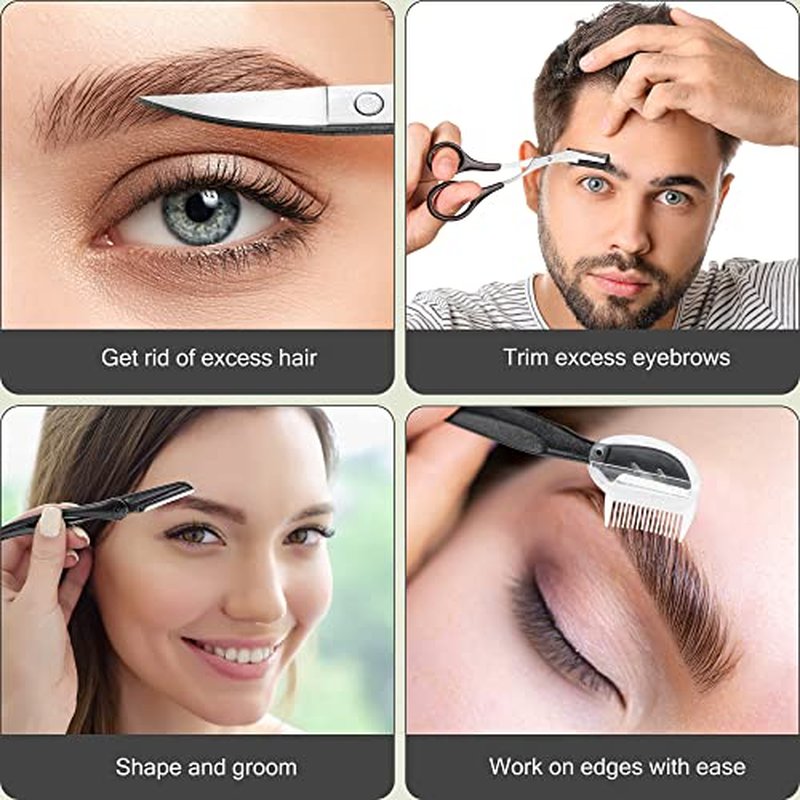 NAZQAT Eyebrow Kit - Multipurpose Eyebrow Grooming Kit For Women & Men For Eyebrow Trimming, Shaping, And Exfoliating - Includes Eyebrow Tweezers, Eyebrow Razor Tools, Eyebrow Scissors (Pack of 6)