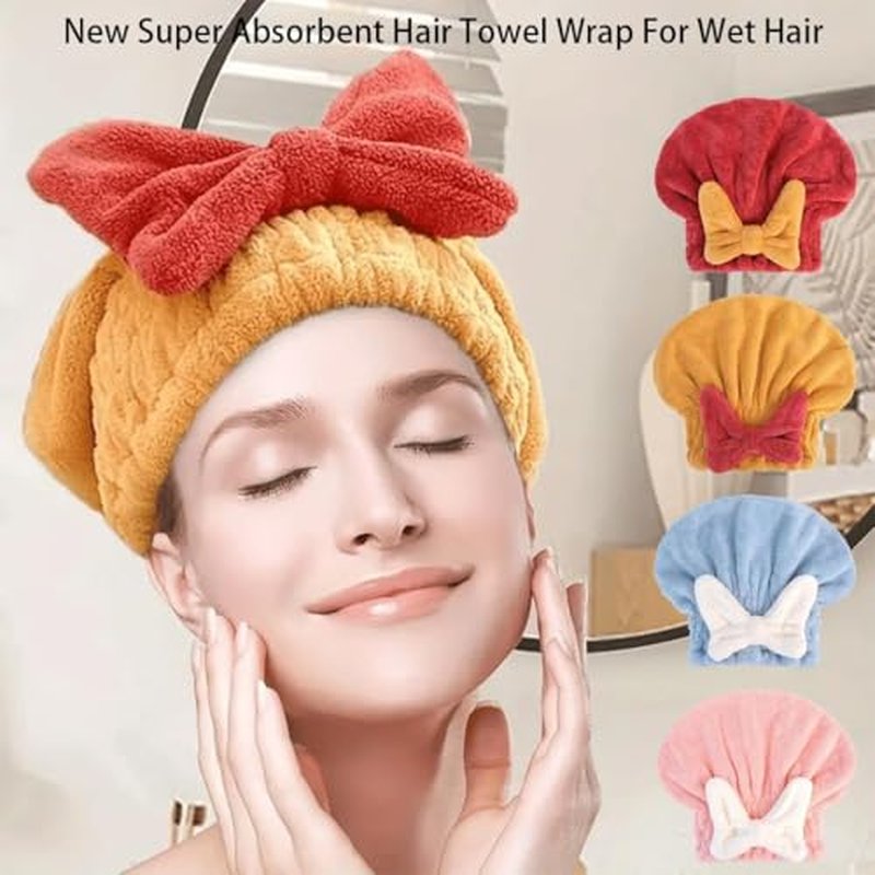 ZANWANXIN New Super Absorbent Hair Towel Wrap for Wet Hair, Quick-Drying Thickened Soft Bow Knot Hair Dry Cap, Efficient Absorbent Hair Towel Wrap, Microfiber Hair Towel Wrap (Blue+Red)
