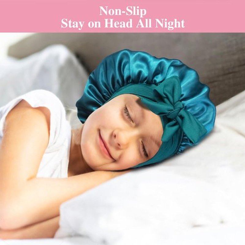2+2 Satin Bonnets with Scrunchies for Kids, Cute Hair Bonnets for Girls Sleeping Curly Hair, B
