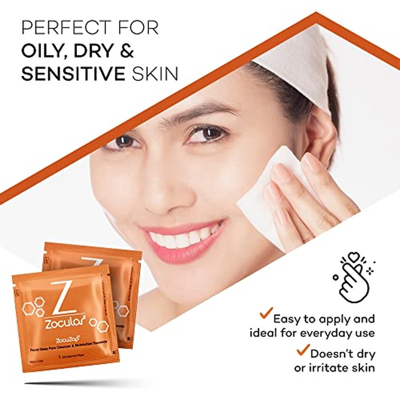 Zocular - ZocuZap Acne Face Wipes - Moisturizing Face Cleansing Wipes for Acne, Makeup Removal, and Exfoliation with Natural Okra Complex for Sensitive, Rosacea Skin - 30/ct