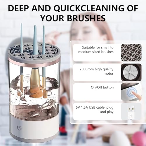 WALULAN Makeup Brush Cleaner, Automatic Brush Washer, Quick Dry Rechargeable Power Cleaning Brushes