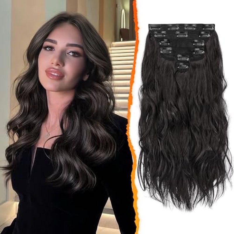BARSDAR Clip in Hair Extensions for Women - 6PCs Long Wavy Highlight Balayage Hair Extensions Clip in - 20 Inch Full Head Thick Soft Synthetic Clip in Hairpieces Daily- Ash Brown & Blonde