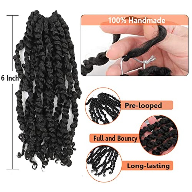 Passion Twist Crochet Hair 6 Inch 8 Packs Pre-Twisted Passion Twist Hair Crochet Hair for Black Women Pre-Looped Crochet Braids Synthetic Crochet Hair Extensions Natural Color