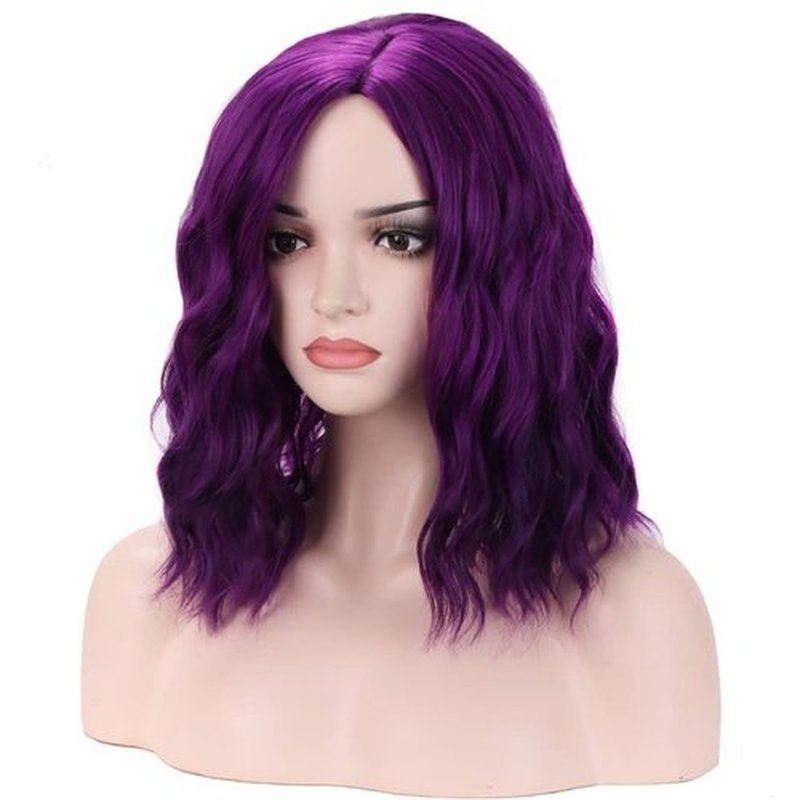 BERON Mix Purple Wig Short Curly Wig Bob Wig Purple Wigs Women Girls Beach Wave Wigs for Cosplay Costume Party Wig Cap Included