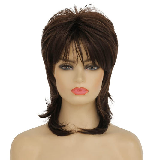 Dai Cloud Mullet Wig for Women Short Brown Curly Wigs 70s 80s Medium Length Fluffy Layered Heat Resistant Synthetic Hair for Cosplay Halloween Party Daily Use(Brown)
